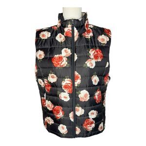 EUC LOFT Black Floral Puffer Vest, size XL